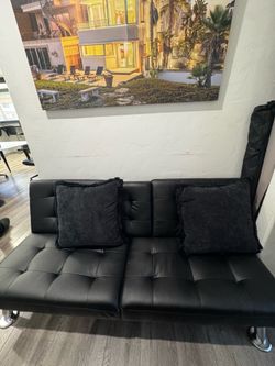Black Faux Leather Futon Couch / Sofa Bed