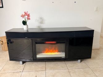 Black Electric Fireplace TV Stand Console