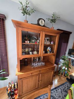 Full 2 piece hutch with light & large  clock