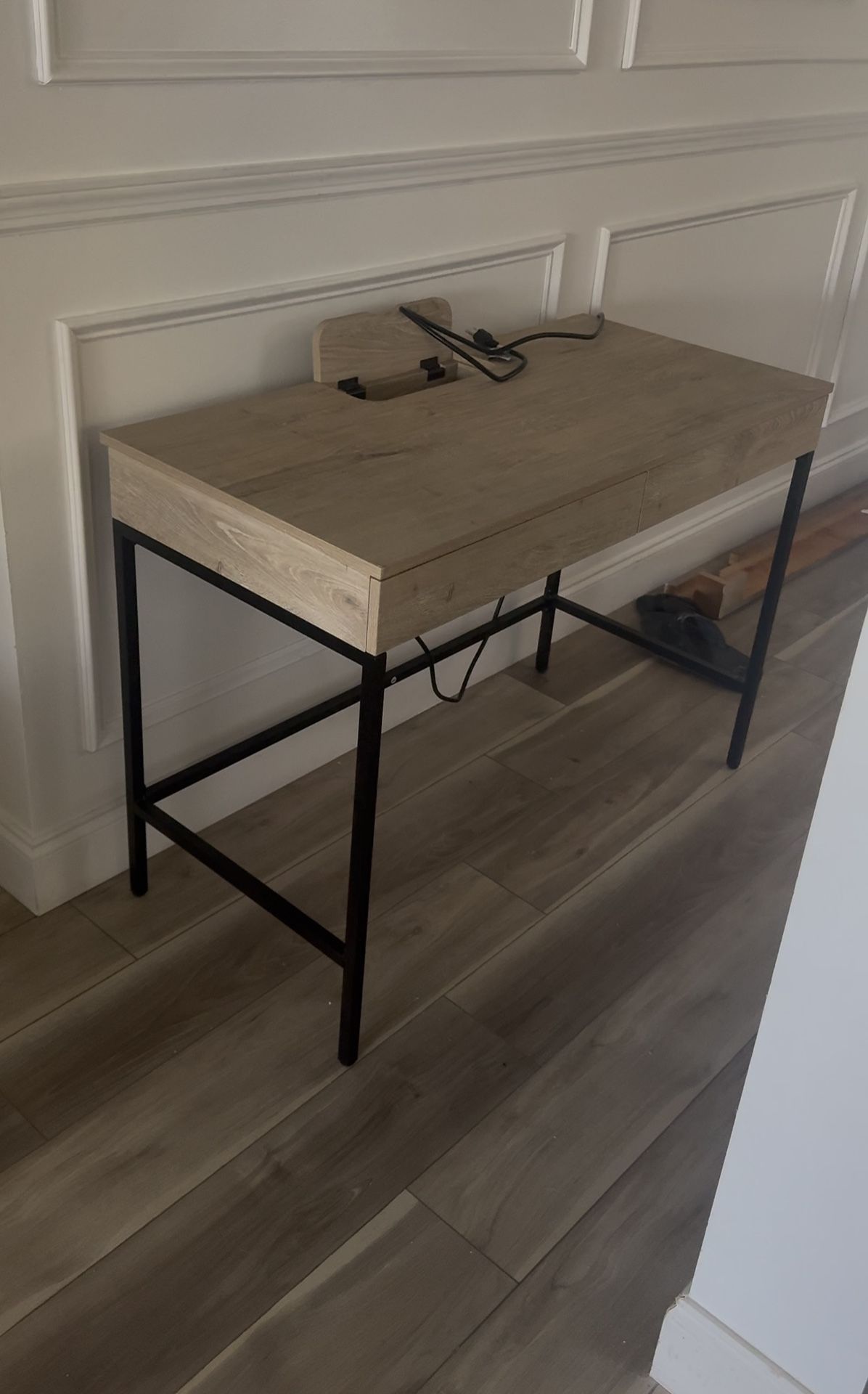 Light Wood Work Desk With Power Outlets