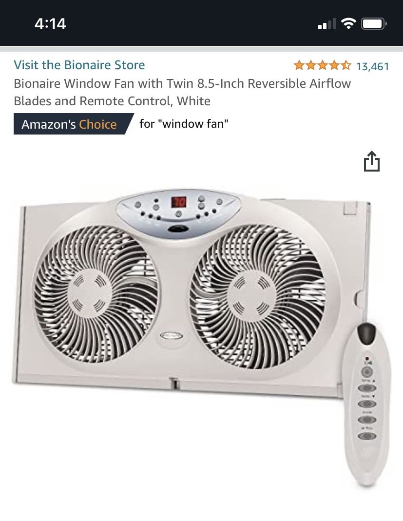 Bionaire Window Fan New W/O Box Amazon $70 Pick Up Only In Sheepshead Bay Brooklyn ,NY