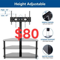 Corner Swivel Glass TV Stand with Mount for 32-70 Inch Screen TV up to 110lbs, Height Adjustable Corner TV Stand with Mount, Entertainment Center