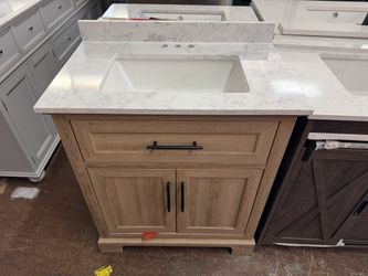 Doveton 30 in. Single Sink Freestanding Weathered Tan Bath Vanity with White Engineered Marble Top