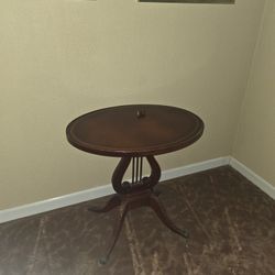 Vintage Antique Lyre Harp Pedestal Table  Oval Top Claw Feet