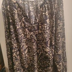 Brand New Plus Size Women's Sonoma Beige and Floral Smocked Wrist Popover Blouse Goods for Life Size 2X