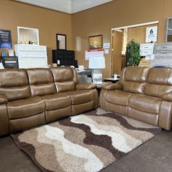 Genuine Top Grain Leather Reclining Sofa Set