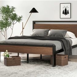 NEW! Full/Queen Walnut Metal Heavy Duty Platform Bed + Including Mattress!!! COMBO SALE!!!  
