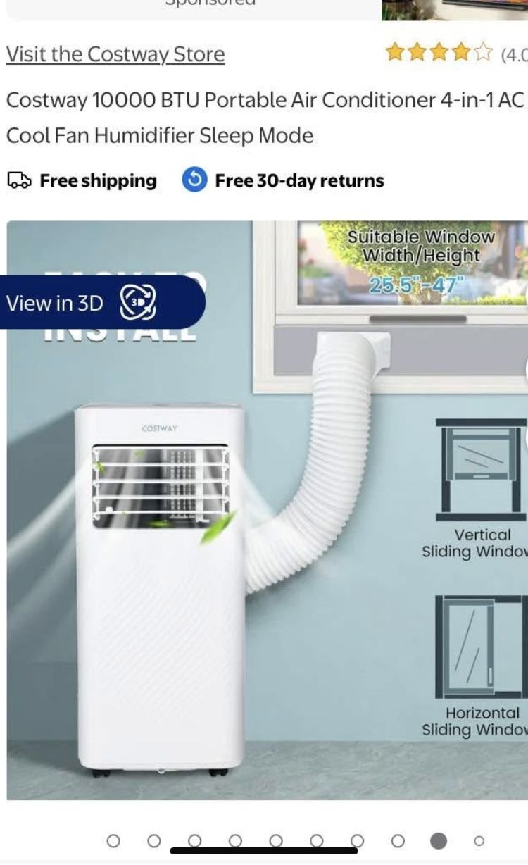 Costway 10,000 BTU Portable Air Conditioner 4-in-1 AC with Cool Fan Humidifier Sleep Mode