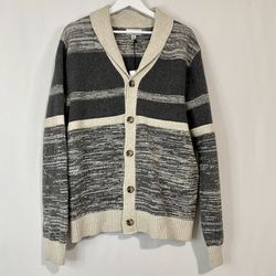 Goodfellow & Co Men’s Long Sleeve Button Down Cardigan Sweater Grey Stripe L NWT