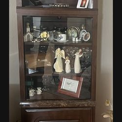 2 Wood Finish Beveled Mirrored Glass Display Shelf – Great for Living Room Decor