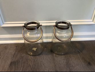 Candle jars for hanging with brass handles x2