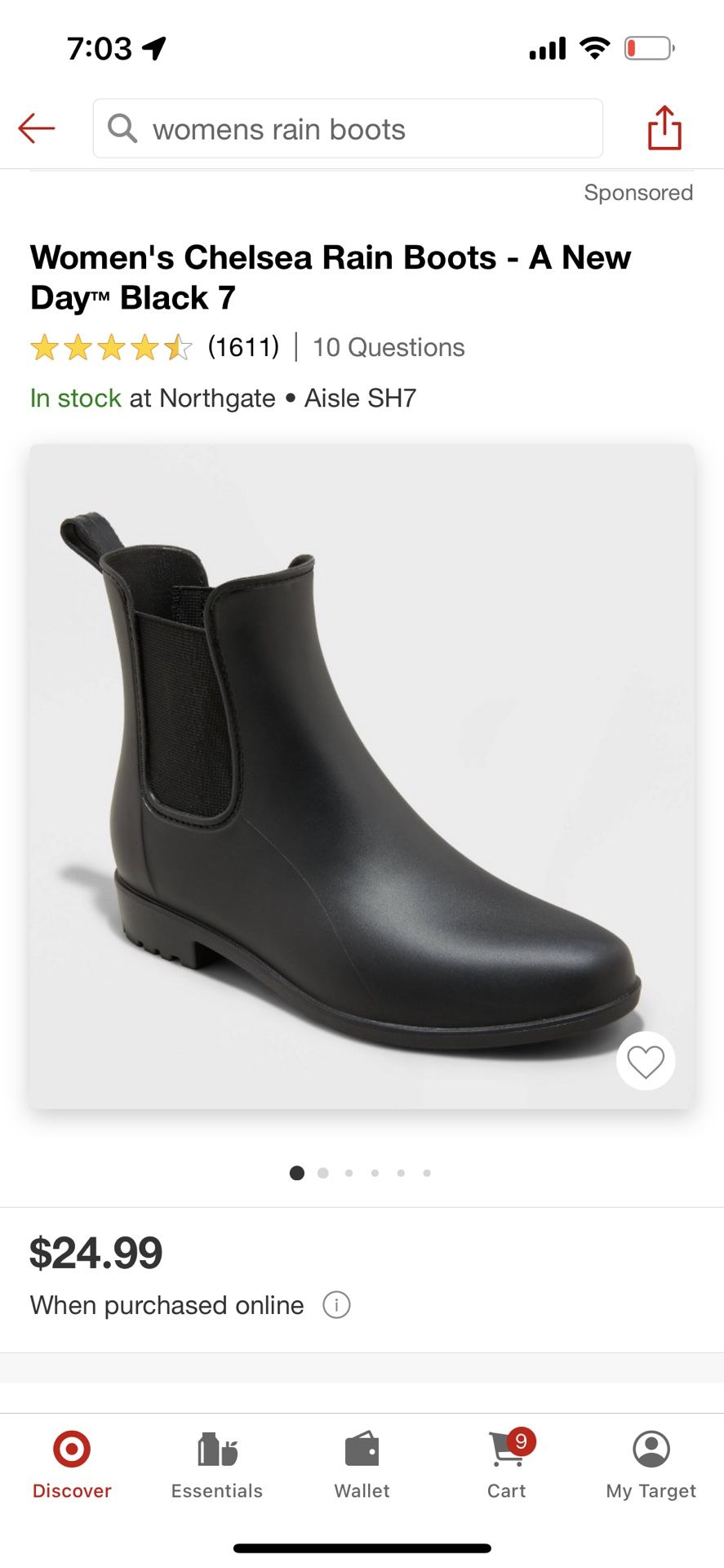 Target A New Day brand black rain boots, size 8