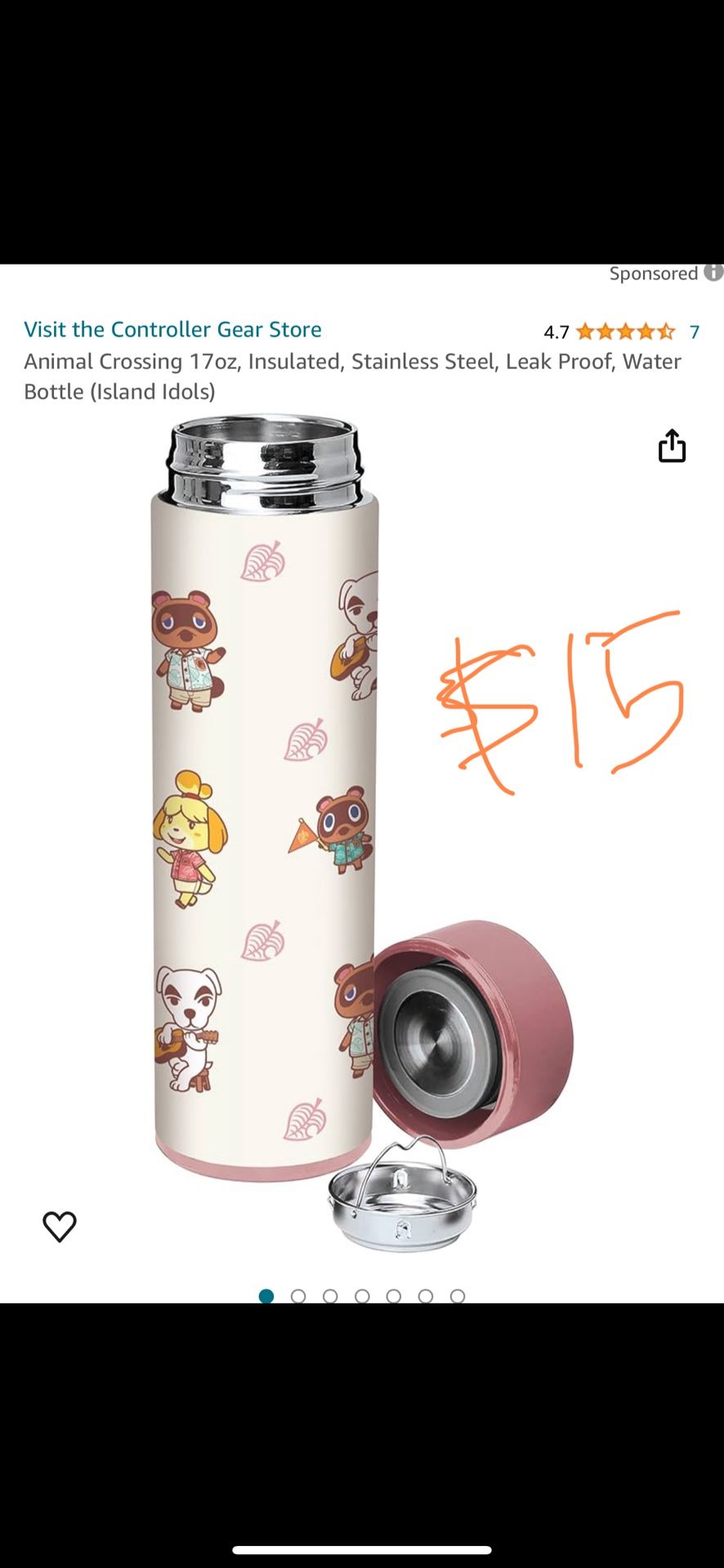 Water Bottle 17 OZ - Animal Crossing- New