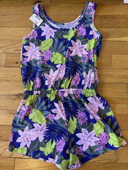 Navy, purple and green romper