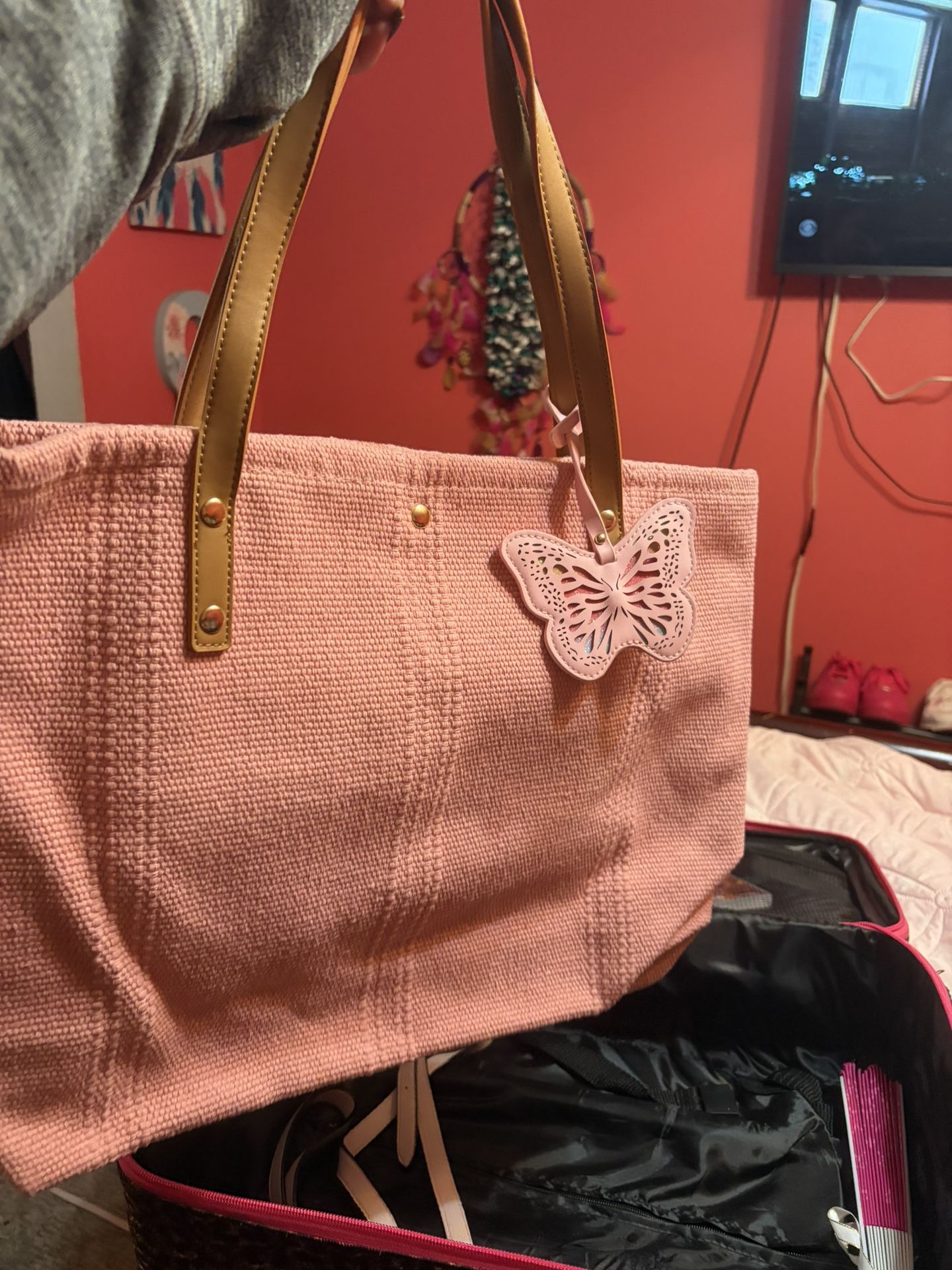 Pink Butterfly Tote Bag 