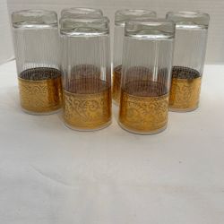Vintage set of  6 Culver Tyrol Highball, Gold Band Cocktail Glasses, Mid Century 
