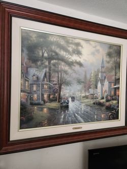 Thomas kinkade hometown evening original print w/ COA
