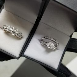 18k white gold  Half eternity Diamond ring and 10K Engagement diamond 