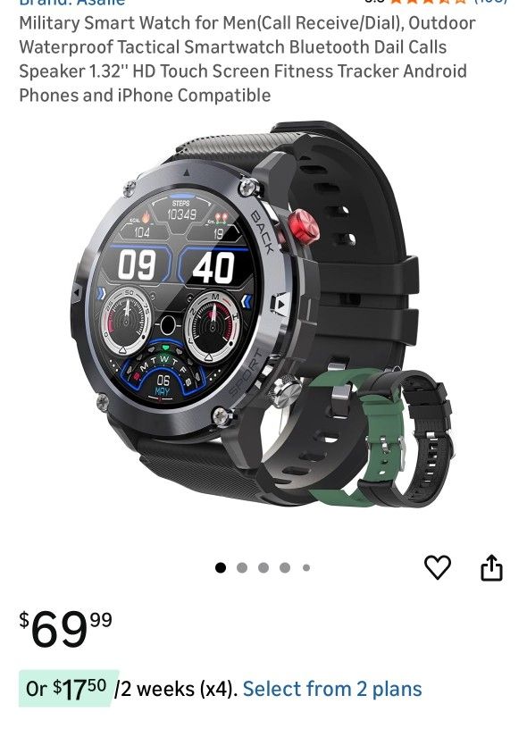 35.00 Military Smart Watch for Men(Call Receive/Dial), Outdoor Waterproof Tactical Smartwatch Bluetooth