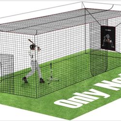 Baseball and softball batting cage net with realistic catcher