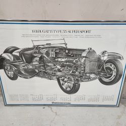 1931 Bugatti type 55 super sport framed poster from Bridgestone 1975 41" wide by 29" tall