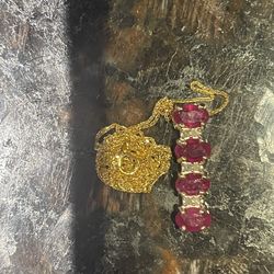 Beautiful 14k Necklace With 4 Ruby And Diamond Pendant