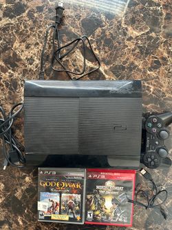 Sony Playstation 3 Super Slim 250GB CECH-4001B. Power cable, HDMI, and Games.