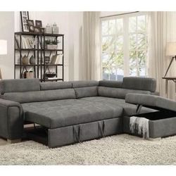 Brand New Thelma Gray Sectional Sofa Sleeper