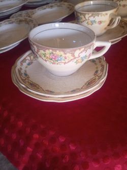 Vintage Floral Mt. Clemens Teacups and Saucers Set Pink Flowers Tea Cup Cottage Shabby Chic SET