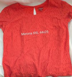 Womens Merona XXL 44x25 Beautiful Light Coral Red Pullover Lace Top. 72% Cotton, 28% Nylon, Lining 100% Cotton