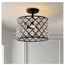 Gabrielle 14.5 in. Oil Rubbed Bronze Crystal/Metal LED Semi- Flush Mount Light Fixture 