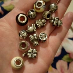 15 Silver And Murano Beads To Fit Pandora And Other European Style Bracelets 