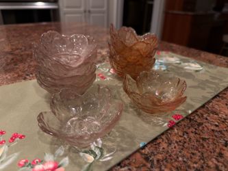 Pink & Orange Flower Glass Dessert Bowls (Set of 12)