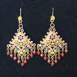 Elegant Gold and Brown Chandelier Earrings Jewelry 