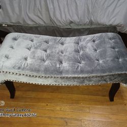 Studded Steel Blue Velvet Chaise/Bench