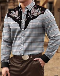 Men's Plaid Graphic Prints Shirt Western Shirt Cowboy Shirt Long Sleeve Fashion Designer Casual