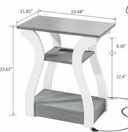 Grey End Table with Charging Station