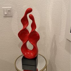 Glossy Red Abstract Sculpture Figurine Poly Resin 24” Tall