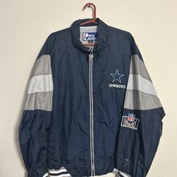 VTG NWOT 90s PRO-LINE DALLAS COWBOYS WINDBREAKER LONG-SLEEVE ZIP UP JACKET SZ L