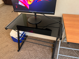 IKEA Black Glass Computer Desk / Workstation with Metal Frame