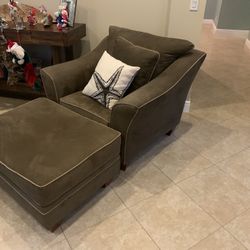 2 Large suede Brown Chairs With Foot Rest