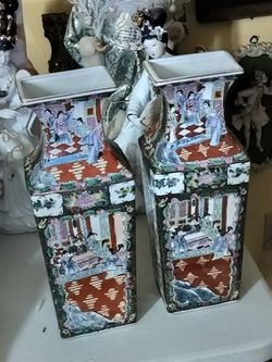 Antique 2 Japanese square 18" vase