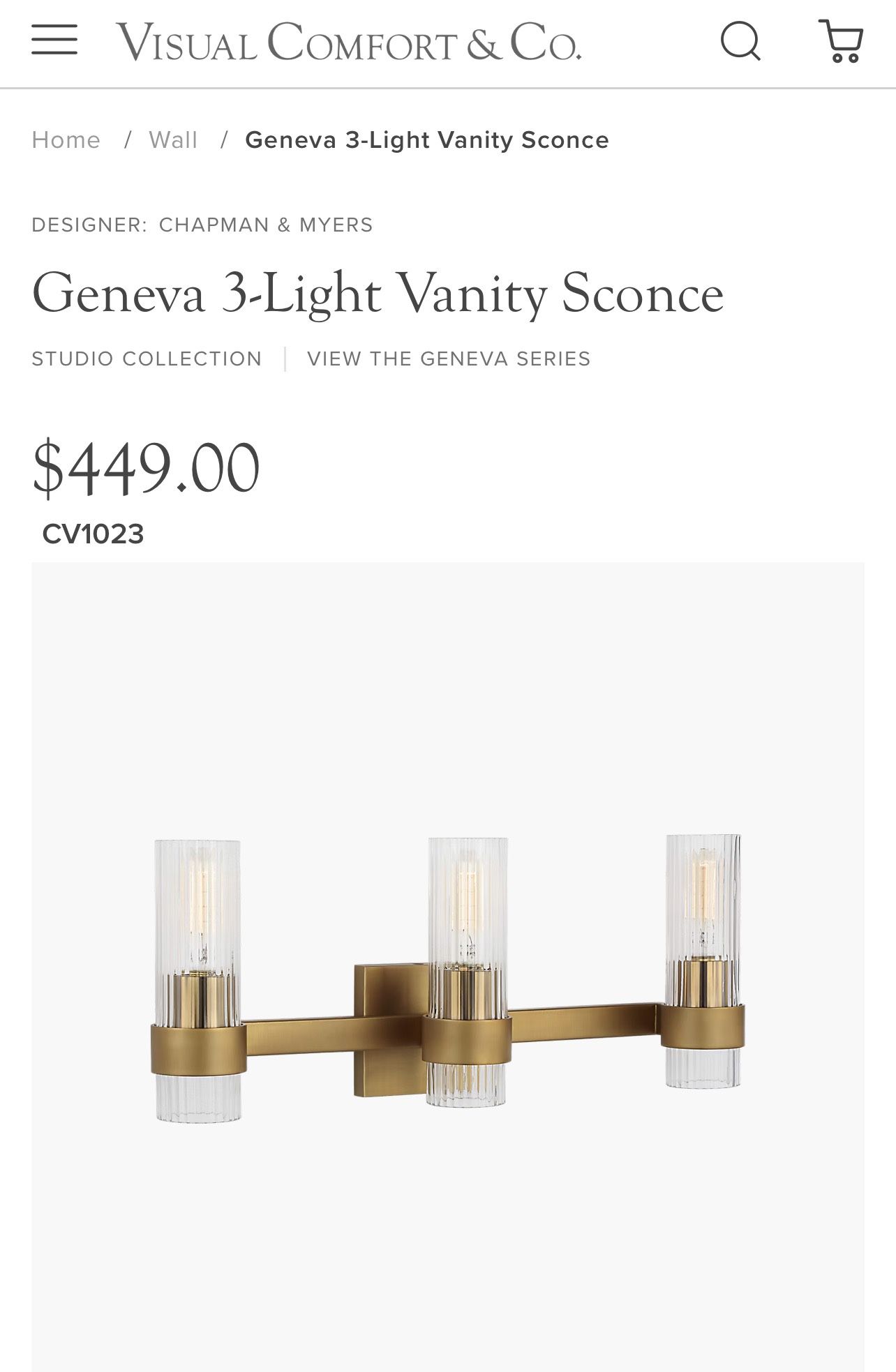 3-Light Vanity Sconce - Visual Comfort & Company - Light Fixture