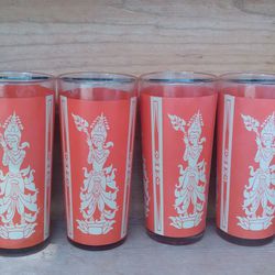 Vintage 1950's(Mid Century) SET of 6 Red & Gold 16oz Approximately 