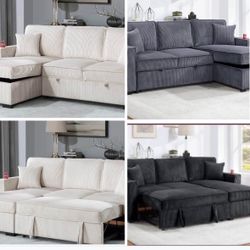 $369.     2-PCConvertible Sectional  Sleeper Sofa W/ Cupholder Sofa Storage & USB Ports  89”x 59”X36”H