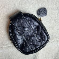 Black Genuine Leather Woven Mini Crossbody Bag