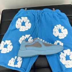 Prada Blue Sneakers With Shorts 
