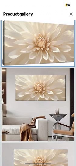 Large Floral Canvas Wall Art for Living Room Modern White Gold Flower Botanical Landscape Artwork for Teen Girl’s Room Bedroom Office Kitchen 20x40 In
