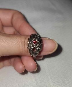 Vintage Marcasite Ring with Red Stone