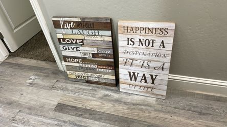 Rustic Wood Plank Inspirational Wall Signs Set of 2